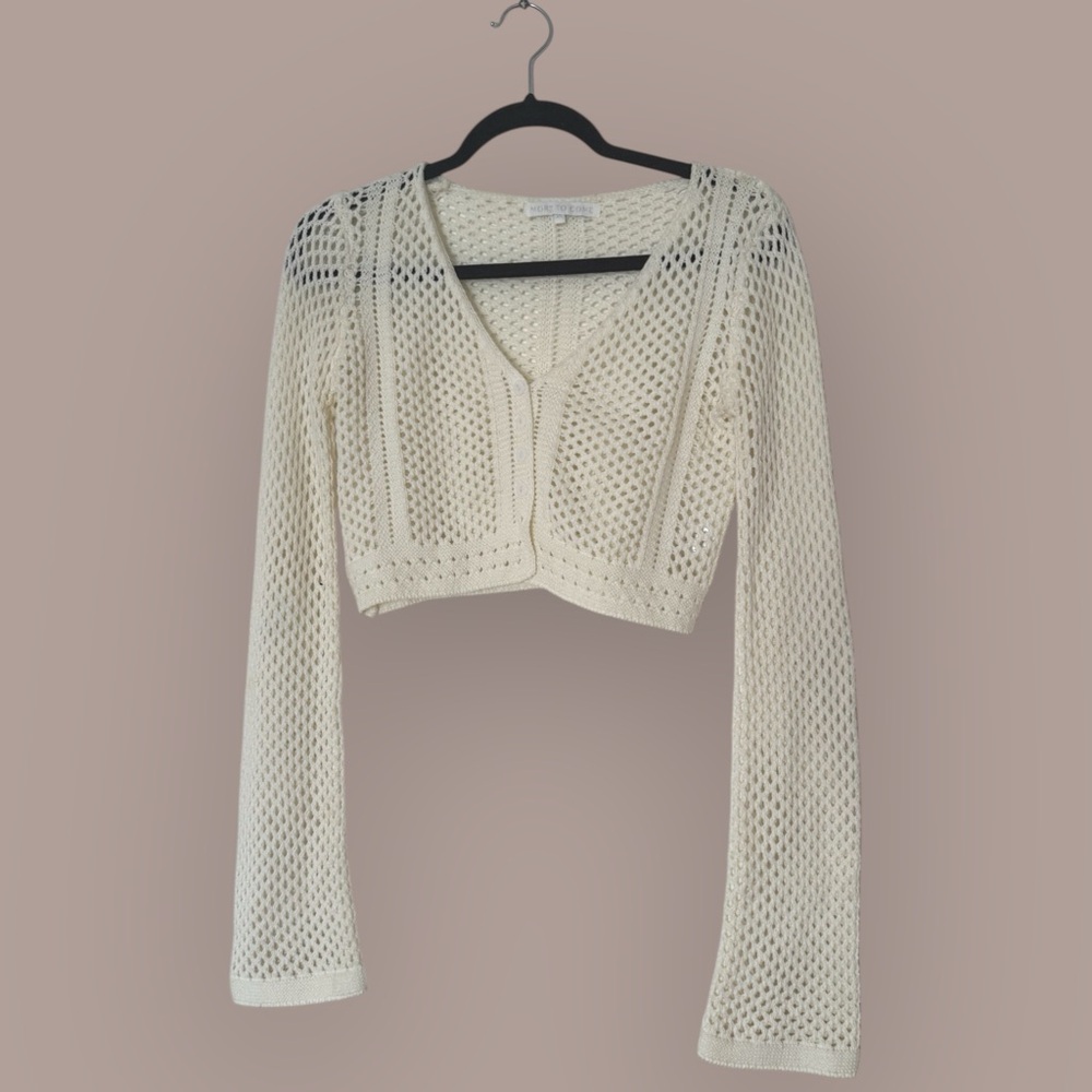 Cream Crochet Knit Crop Cardigan